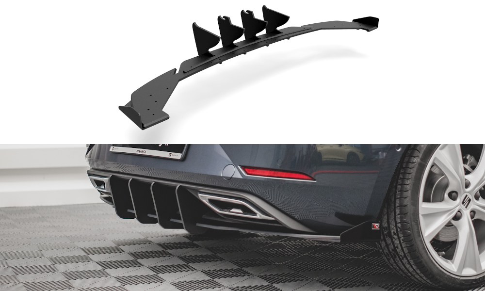 Street Pro Heck Ansatz Diffusor + Flaps passend für Seat Leon FR Hatchback Mk4 rot+ Hochglanz Flaps