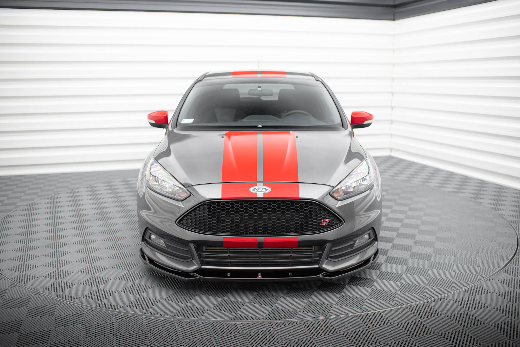 Street+ Spoilerlippe Front Ansatz V.5 passend für Ford Focus ST Mk3 FL schwarz Hochglanz