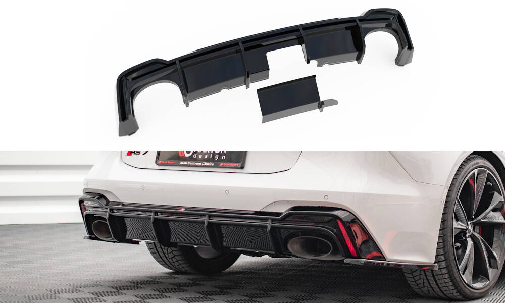 Street+ Heck Ansatz Diffusor passend für Audi RS7 C8 mit AHK schwarz Hochglanz