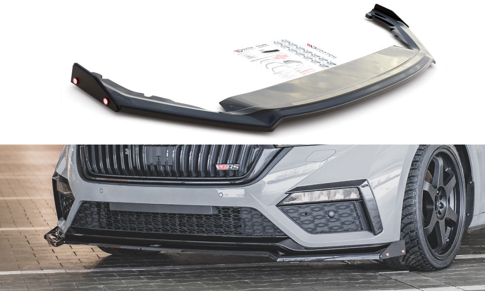Street+ Spoilerlippe Front Ansatz V.2 + Flaps passend für Skoda Octavia RS Mk4