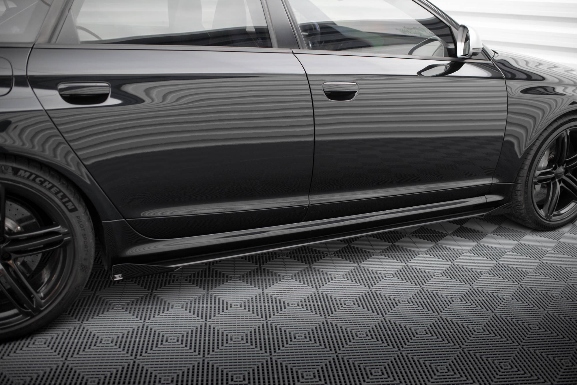 Street Pro Seitenschweller Leisten + Flaps passend für Audi RS6 Avant C6 schwarz Hochglanz