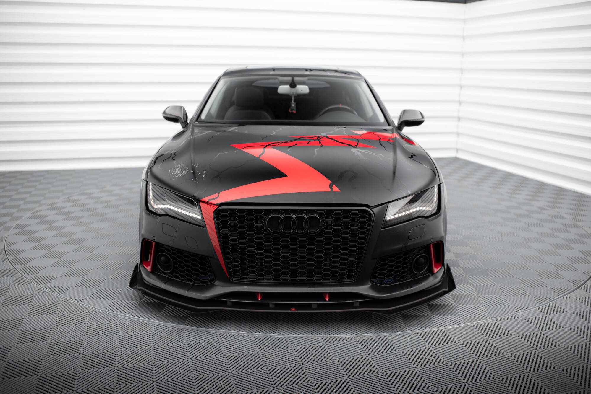 Street Pro Spoilerlippe Front Ansatz passend für Audi A7 RS7 Look C7 rot+ Hochglanz Flaps