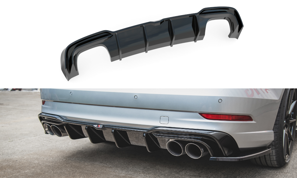 Diffusor Heck Ansatz für Audi S3 Limousine 8V Facelift schwarz Hochglanz