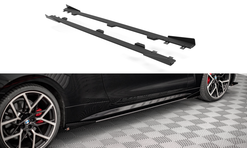 Street Pro Seitenschweller Leisten + Flaps passend für BMW 4er M-Paket / M440i G22 / G23 / G22 FL / G23 FL schwarz Hochglanz