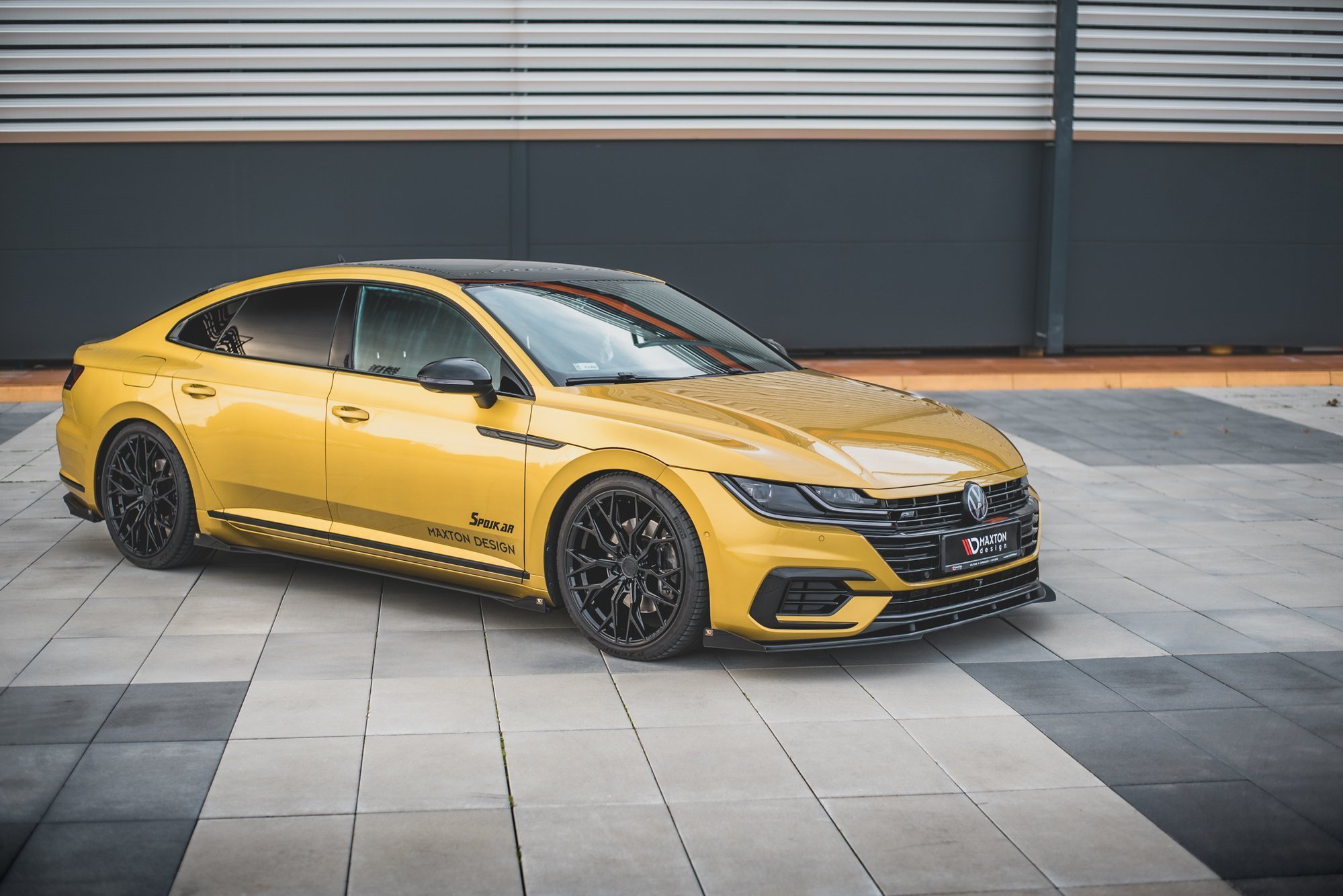 Street Pro Spoilerlippe Front Ansatz + Flaps passend für VW Arteon R-Line Limousine / Shooting Brake Mk1 schwarz Hochglanz