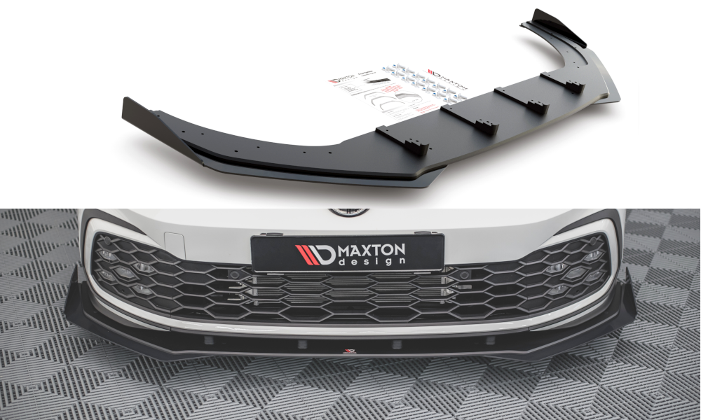 Street Pro Spoilerlippe Front Ansatz + Flaps passend für VW Golf GTI / GTE / GTD / R-Line Mk8 schwarz Hochglanz