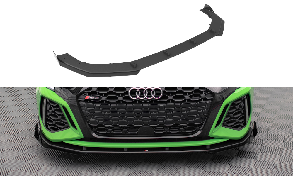 Street Pro Spoilerlippe Front Ansatz + Flaps V.1 passend für Audi RS3 8Y schwarz Hochglanz