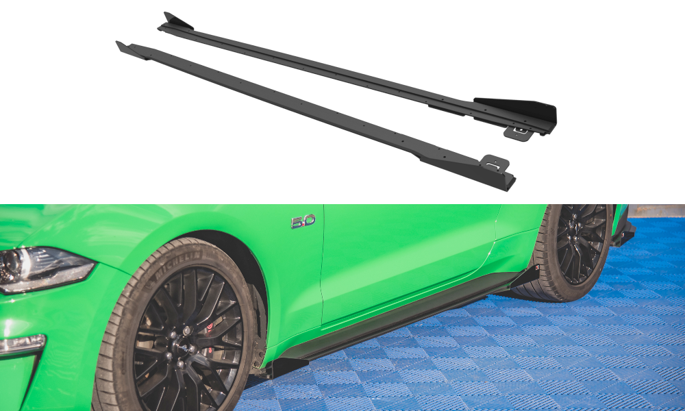 Street Pro Seitenschweller Leisten V.1 passend für Ford Mustang GT Mk6 FL rot+ Hochglanz Flaps