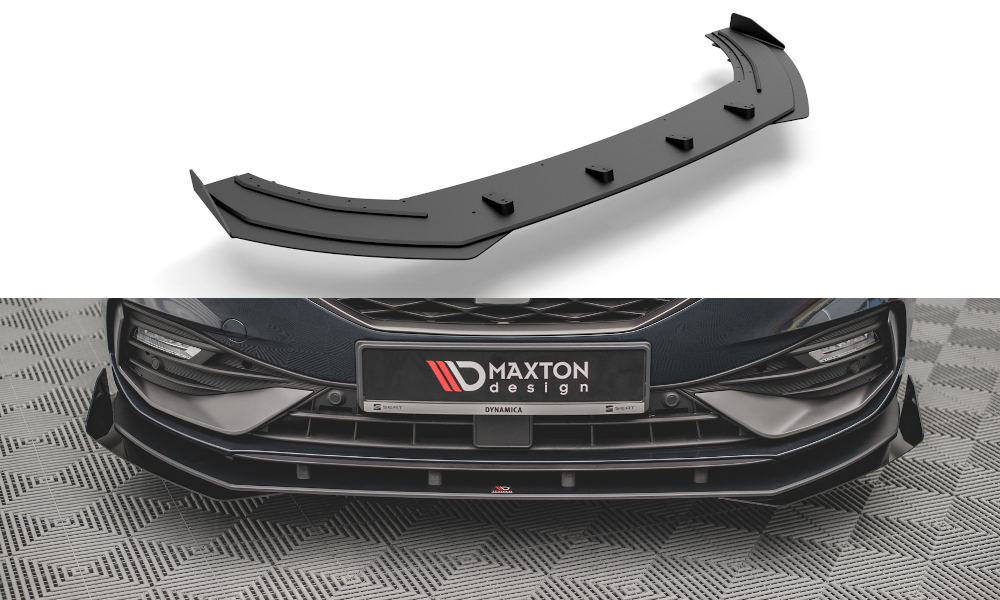 Street Pro Spoilerlippe Front Ansatz + Flaps passend für Seat Leon FR Mk4 schwarz Hochglanz