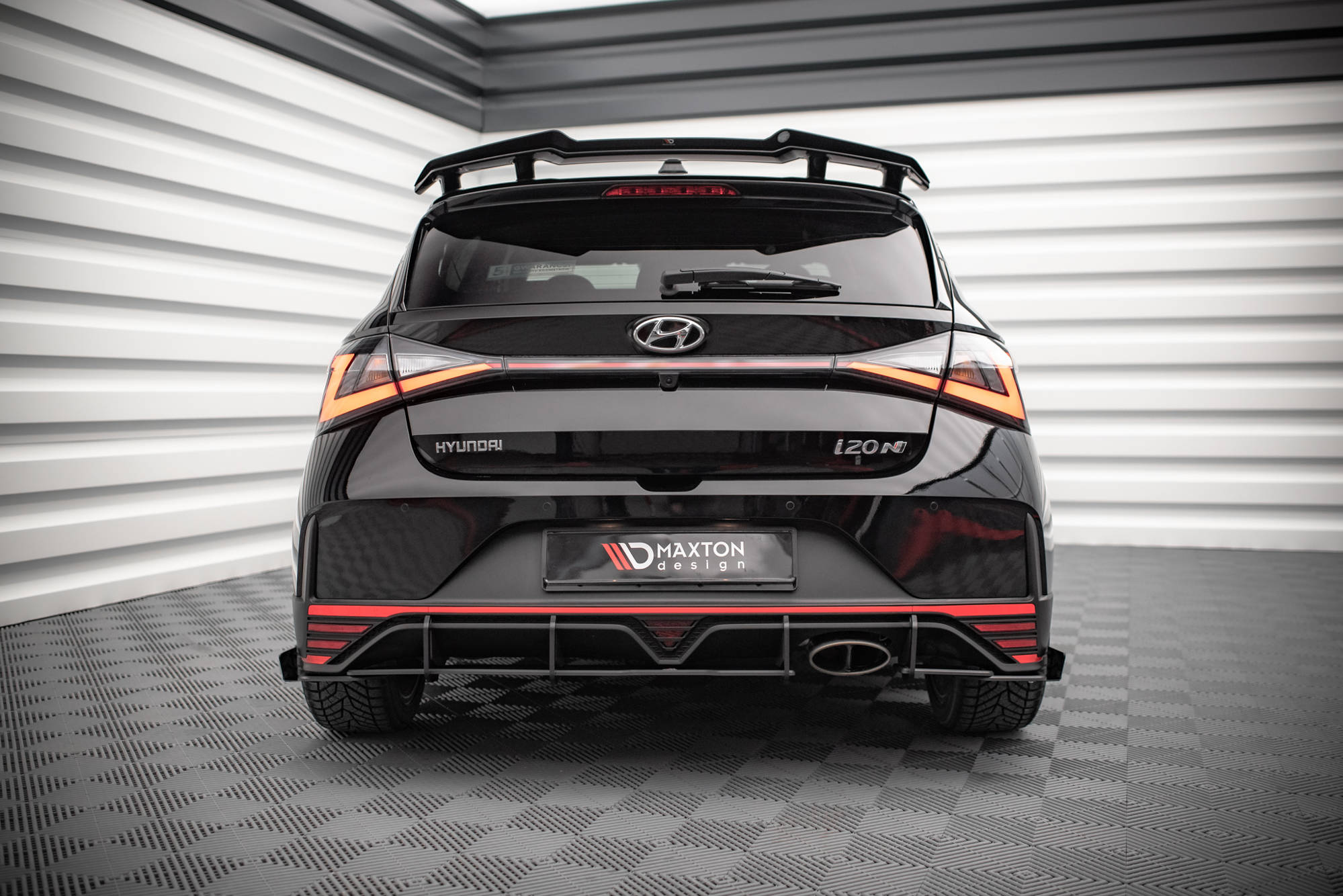 Street Pro Heckschürze Heck Ansatz Diffusor passend für Hyundai I20 N Mk3 schwarz-rot