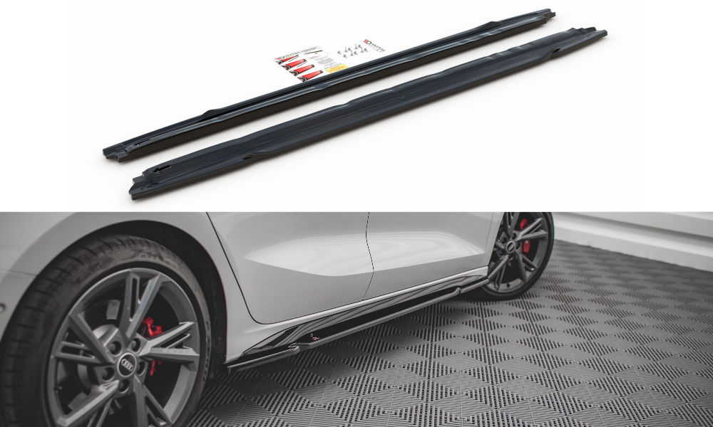 Street+ Seitenschweller Leisten V.1 passend für Audi S3 / A3 S-Line Sportback / Limousine 8Y / 8Y FL schwarz Hochglanz