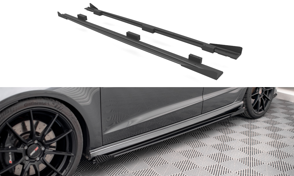 Street Pro Seitenschweller Leisten + Flaps passend für Audi S3 / A3 S-Line Sportback 8V FL schwarz Hochglanz