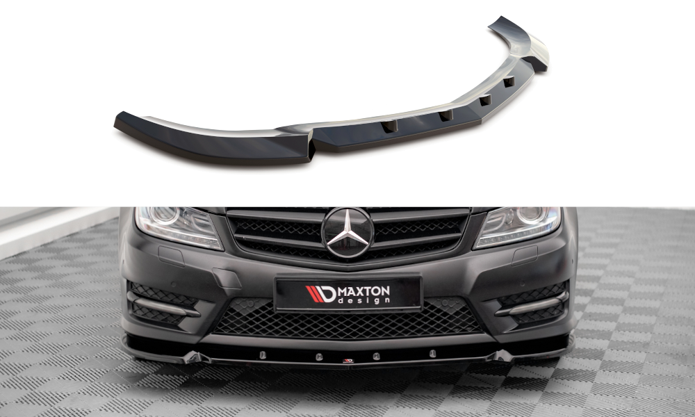 Street+ Spoilerlippe Front Ansatz V.1 passend für Mercedes C Coupe / Limousine / Kombi AMG-Line C204 / W204 FL / S204 FL schwarz Hochglanz