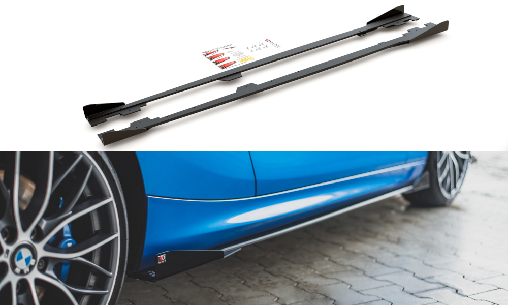 Street Pro Seitenschweller Leisten + Flaps passend für BMW 1er F21 M135i / M140i / M-Paket schwarz Hochglanz