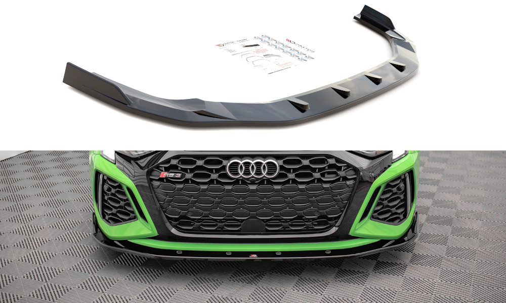 Street+ Spoilerlippe Front Ansatz V.2 passend für Audi RS3 Limousine 8Y schwarz Hochglanz