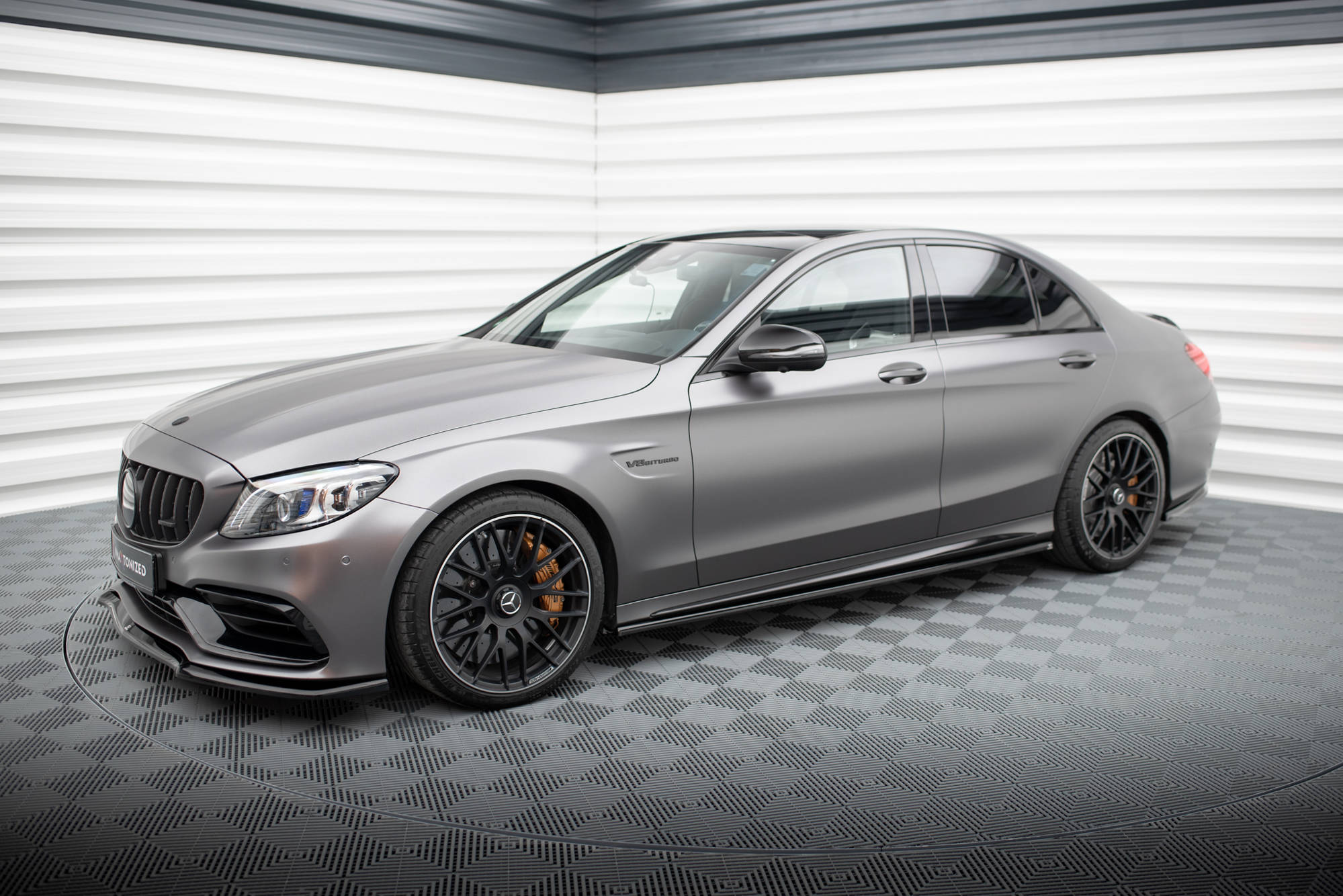 Street+ Seitenschweller Leisten passend für Mercedes-AMG C63 Limousine / Kombi W205 FL schwarz Hochglanz