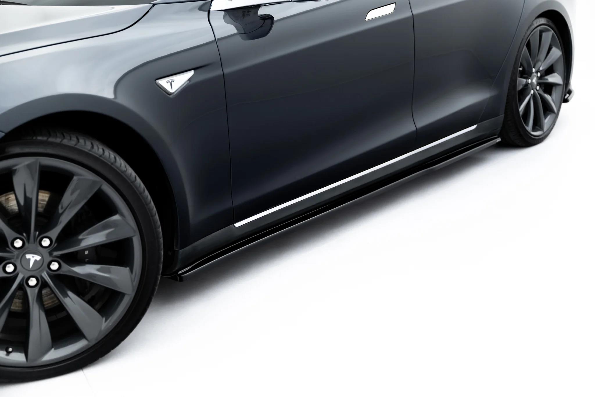 Seitenschweller Ansatz Paar V.2 passend für Tesla Model S Mk1 schwarz Hochglanz