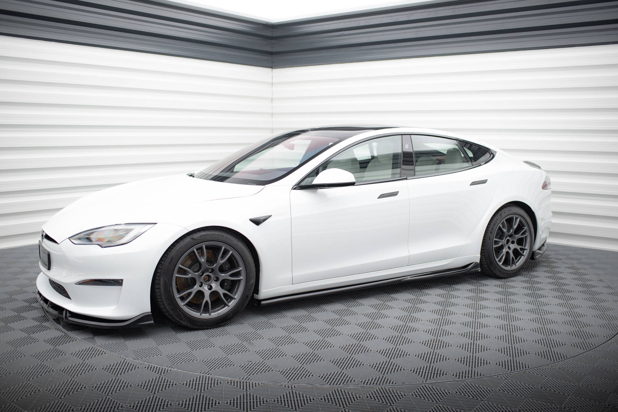 Seitenschweller Ansatz Paar V.1 passend für Tesla Model S Plaid Mk1 FL schwarz Hochglanz