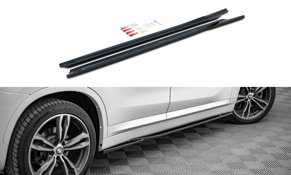 Street+ Seitenschweller Leisten passend für BMW X1 M-Paket F48 / F48 FL schwarz Hochglanz