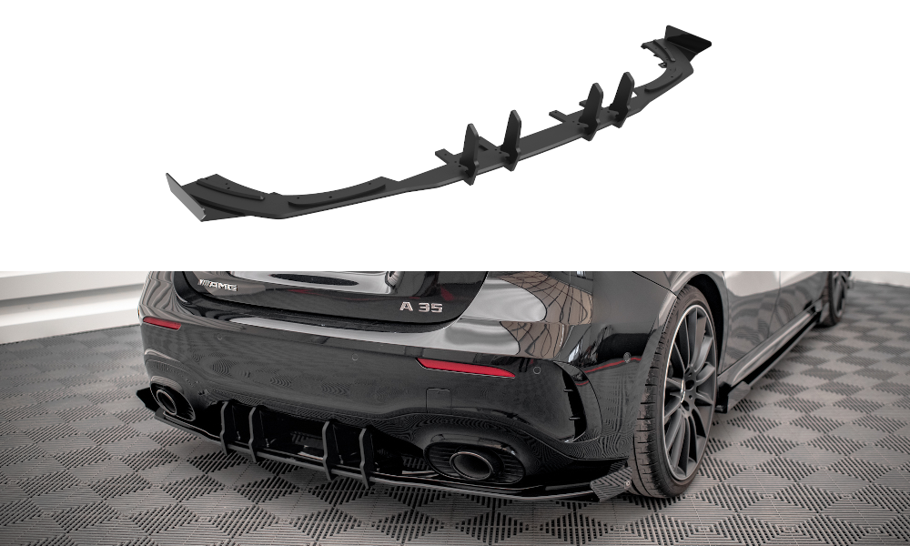 Street Pro Heckschürze Heck Ansatz Diffusor passend für Mercedes A35 AMG Hatchback W177 rot+ Hochglanz Flaps