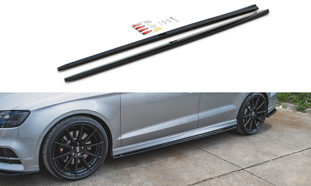 Seitenschweller Ansatz V.2 für Audi S3 / A3 S-Line Limousine 8V Facelift schwarz Hochglanz