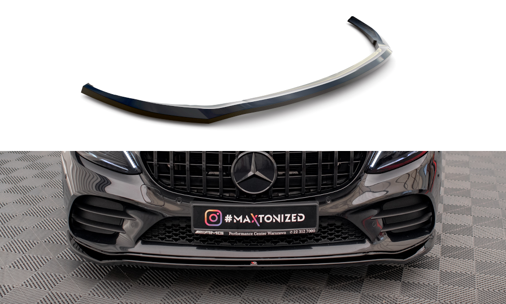 Street+ Spoilerlippe Front Ansatz V.1 passend für Mercedes C AMG Line Limousine / Coupe / Kombi W205 / C205 / S205 FL schwarz Hochglanz