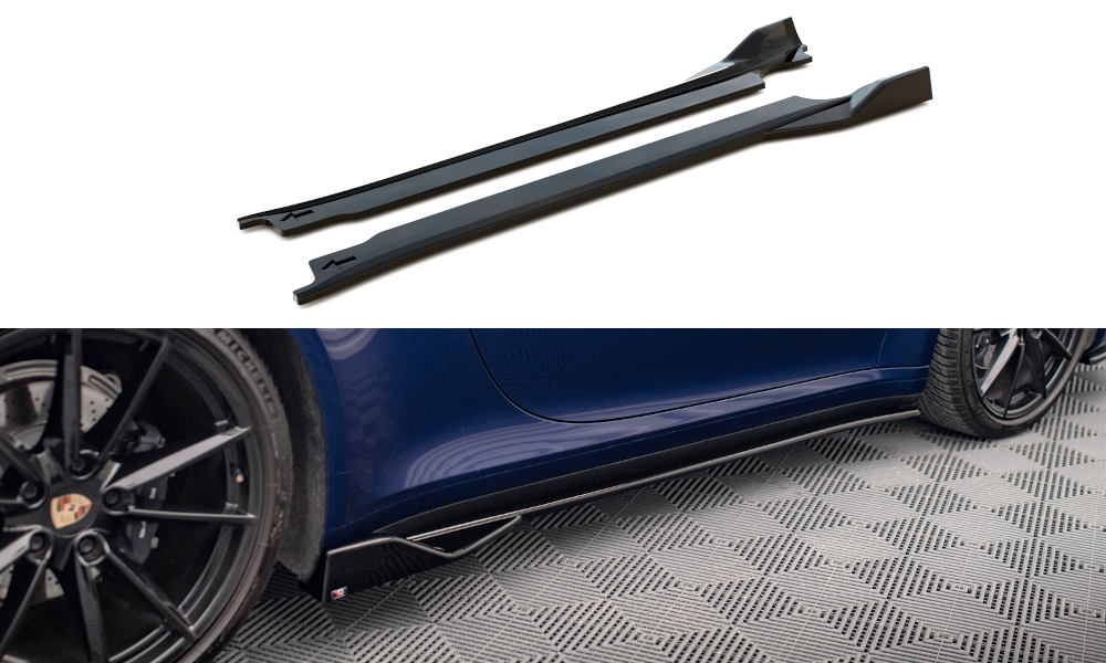 Street+ Seitenschweller Leisten V.2 passend für Porsche 911 Carrera Aero / Carrera GTS 992 schwarz Hochglanz