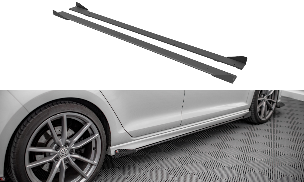 Street Pro Seitenschweller Leisten + Flaps passend für VW Golf R Mk7 schwarz Hochglanz