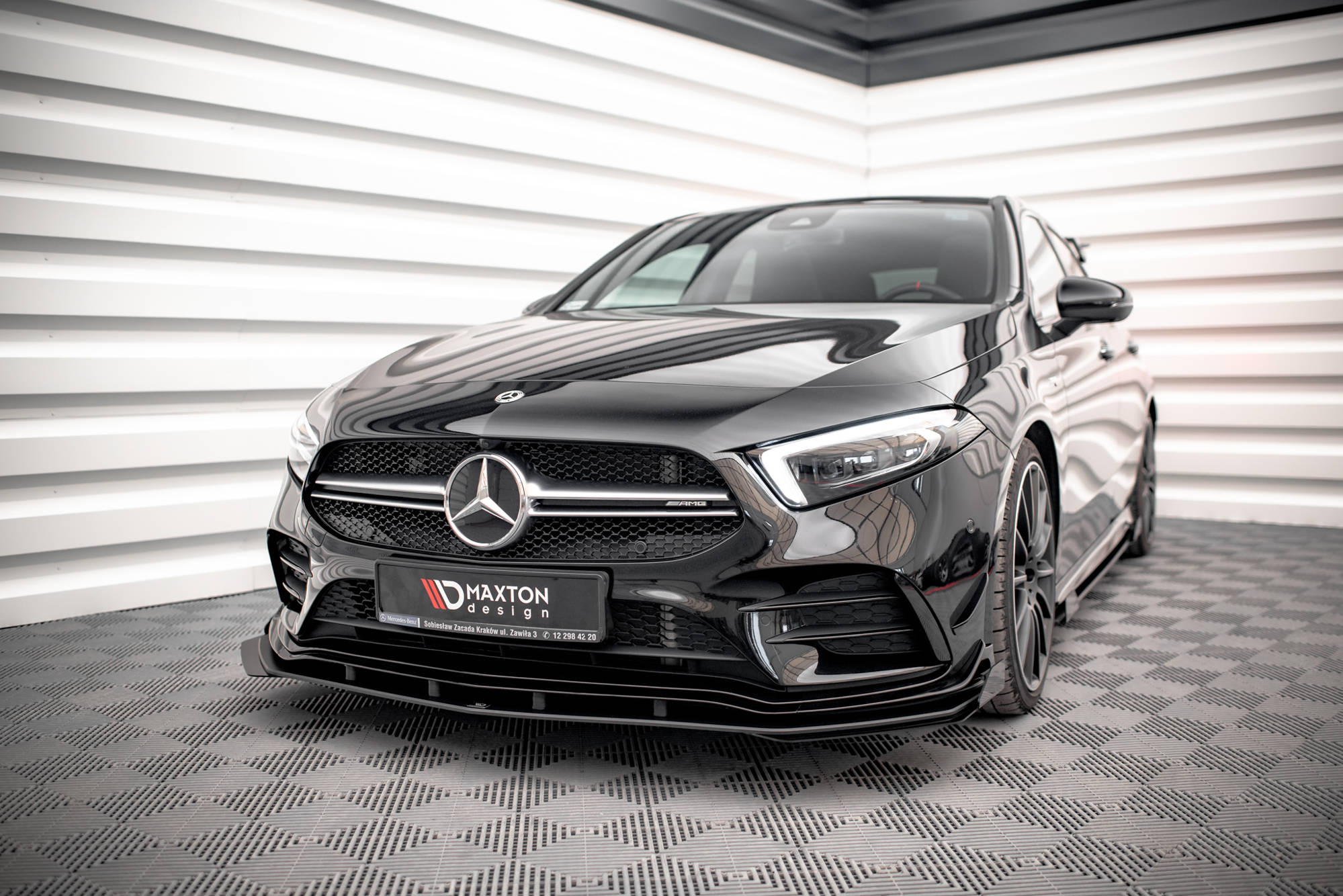 Street Pro Spoilerlippe Front Ansatz passend für Mercedes A35 AMG AERO / AMG-Line W177 rot+ Hochglanz Flaps