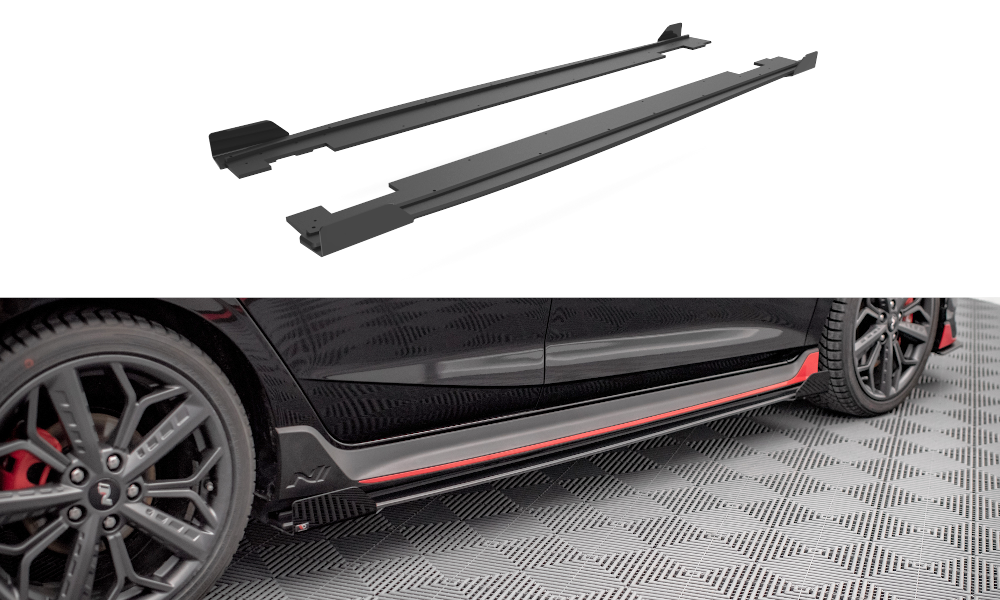 Street Pro Seitenschweller Leisten + Flaps passend für Hyundai I20 N Mk3 schwarz Hochglanz