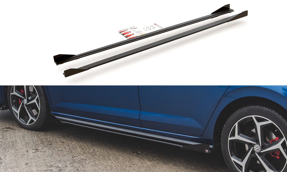 Street Pro Seitenschweller Leisten + Flaps passend für VW Polo GTI Mk6 schwarz Hochglanz