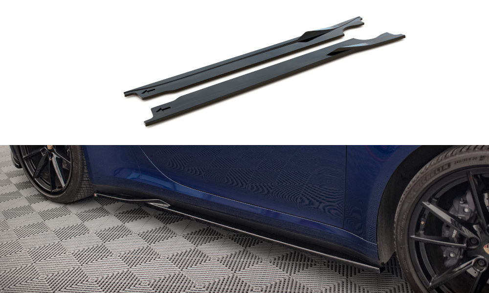 Street+ Seitenschweller Leisten V.1 passend für Porsche 911 Carrera Aero / Carrera GTS 992 schwarz Hochglanz
