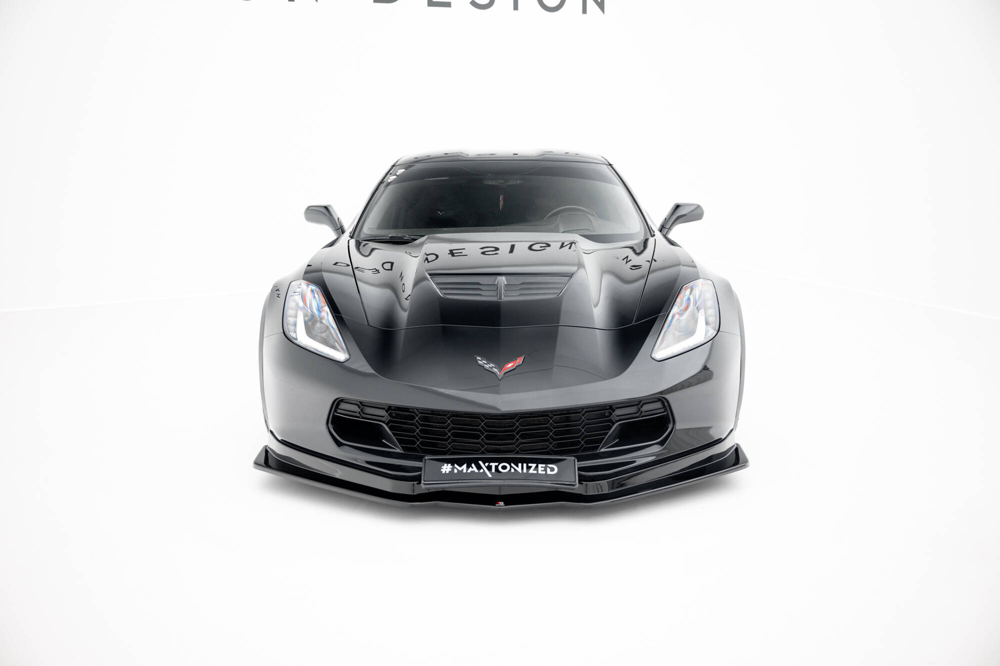 Front Ansatz V.1 für Chevrolet Corvette Stingray / Z06 C7 schwarz Hochglanz